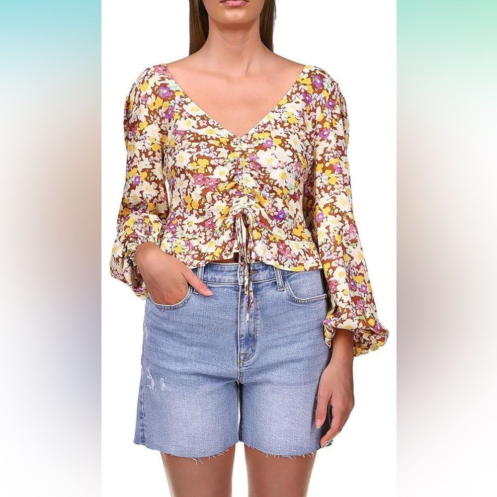 Sanctuary Womens Drawn to You Floral Cropped Top Medium Adjustable Hem Boho